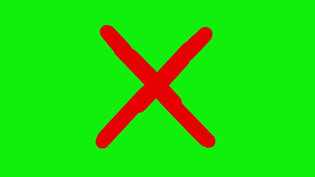 Animation on wrong cross green screen background. Red cross symbol. Wrong sign red cross icon simple animation. 4k video 