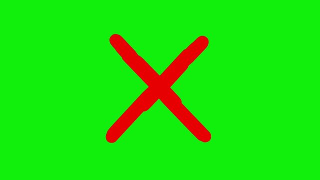 Animation on wrong cross green screen background. Red cross symbol. Wrong sign red cross icon simple animation. 4k video