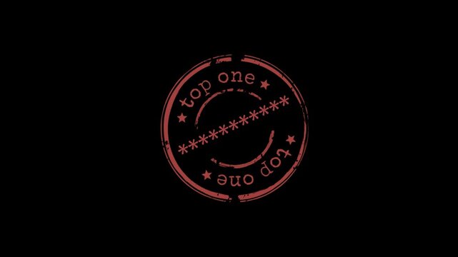 Animated red top one stamp with stars on black background, rotating seamlessly, looping motion graphics video