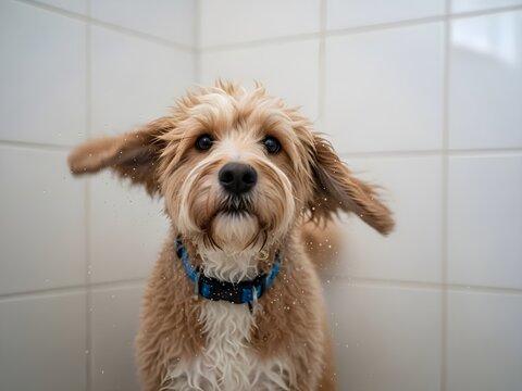 Cute Havapoo Puppy Shaking Water Off Its Fur