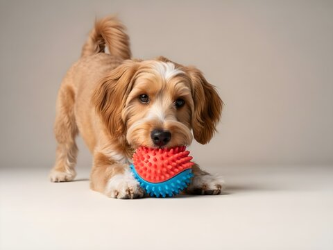 Adorable Havapoo Puppy Plays with a Spiky Toy