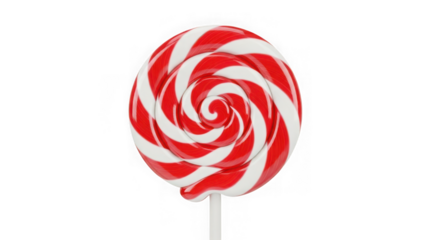 Red and white swirl lollipop isolated on transparent background