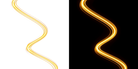 A mesmerizing display of glowing yellow and orange light trails against a dark background 