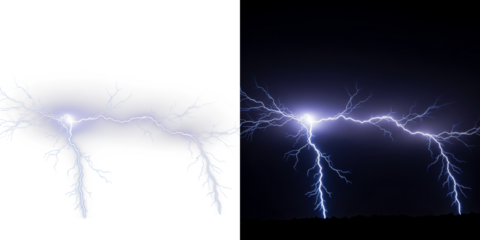 A dramatic display of lightning illuminating the dark night sky with vibrant electrical discharges 
