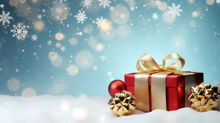 Merry Christmas Holiday with Gifts and Snow