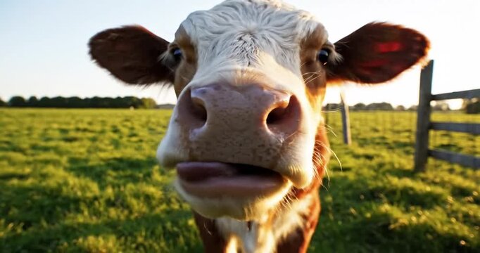 Cow Sticking Out Tongue Closeup.