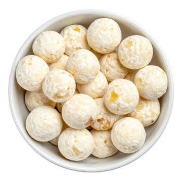 Rustic qurut dried yogurt balls, showcasing their unique texture and white color, professionally presented and isolated on a white background