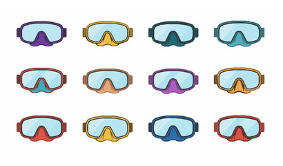 Minimal flat scuba diving mask vector icon set in multiple colors on white background