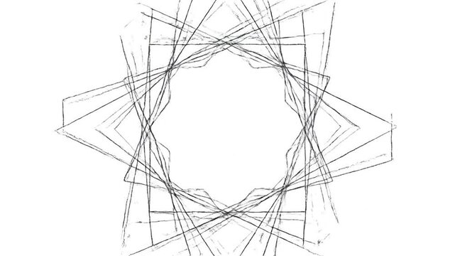 abstract geometric shapes evolving with scribbled lines and intricate patterns