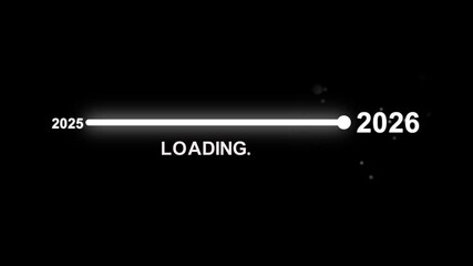 New year 2026 loading bar animation. Year change concept. Loading bar from 2025 to 2026 new year transfer animation. 4k animation.