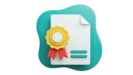 3D Certificate Icon with Seal and Ribbon
