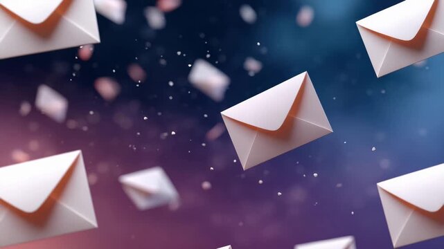 White envelope mail flying blurred bokeh background conveying digital communication and message delivery with soft lighting and motion envelope mail message communication letter correspondence paper