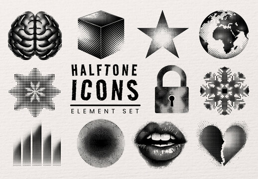 Halftone Icon Set Element Set