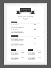 Vintage style food menu template for restaurant. Clean and simple cafe menu design.