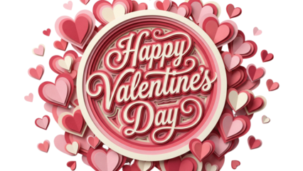 Paper Cut Style Happy Valentine's Day Typography with Layered Hearts