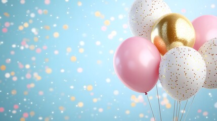 Festive Balloon Bouquet on Blue Backdrop. 