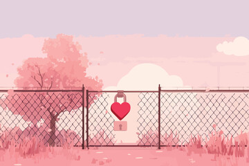Valentines Love Lock Fence Illustration Representing Commitment Promise Everlasting Romantic Bond