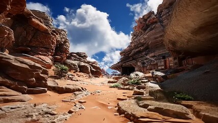 red rock canyon landscape with blue sky and white clouds - Powered by Adobe