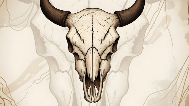 Detailed bison skull with horns in western style