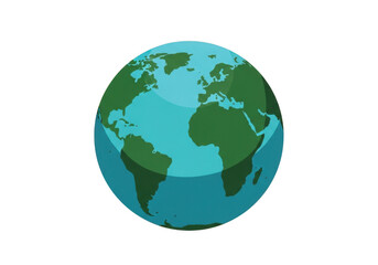 Obraz premium Stylized illustration of the earth globe centered on africa and the atlantic ocean, showcasing green landmasses and blue oceans, isolated on transparent background