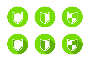 Shield protection icon set with long shadow. Safety, security and privacy symbol