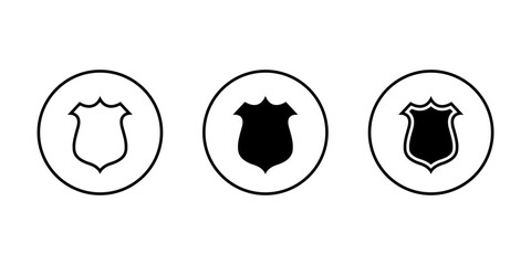 Shield badge icon set in circular outline. Protection and security symbol