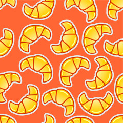 Croissant seamless pattern. Croissant bread pattern background. Cartoon croissant pattern vector design. Fast food croissant pattern.