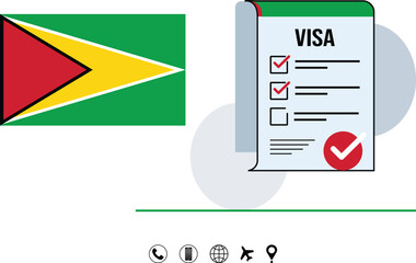 Guyana Flag With Visa Checklist Illustration For Travel And Documentation.