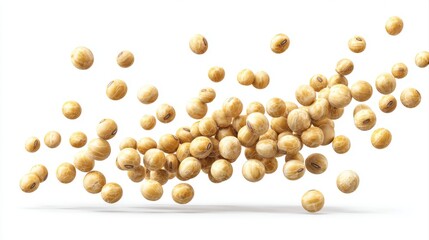 Soybeans levitate isolated on a white background.