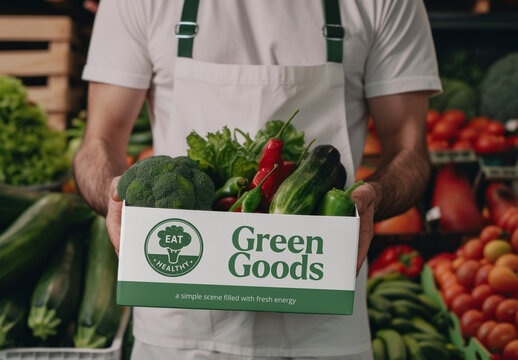 Fresh Organic Vegetables For Health In Paper Box Mockup PSD