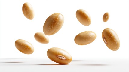 Fototapeta premium Soybeans levitate isolated on a white background.