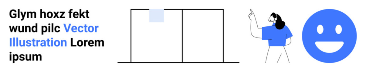 Fototapeta premium Data analysis, communication, presentation, teamwork, digital interaction, business infographic. A person gestures at a chart with a happy face icon. Data analysis and communication concept