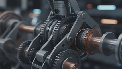 Fototapeta premium Close up abstract mechanical structures moving with precision matte metallic textures and clean industrial technology style