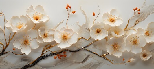 floral alcohol ink, ivory and gold accents, ethereal,generative AI