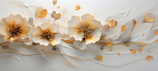 floral alcohol ink, ivory and gold accents, ethereal,generative AI