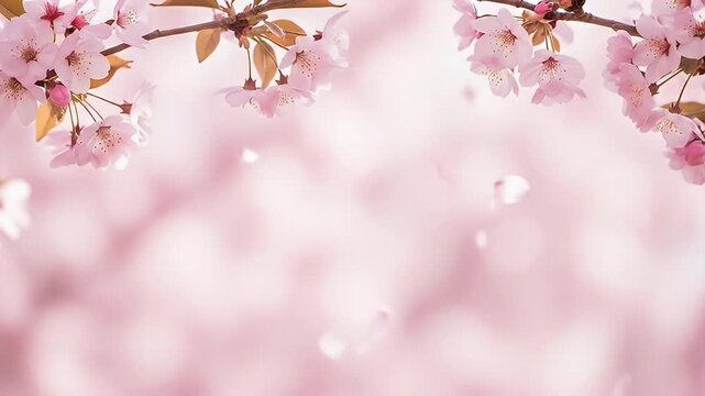Soft focus pink cherry blossom branches with bokeh background.