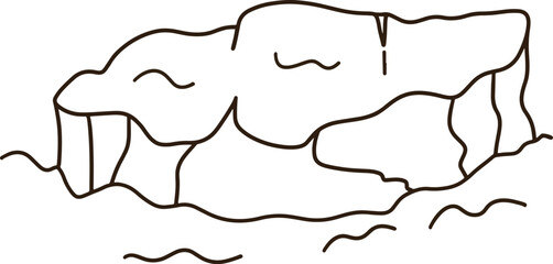 Coloring page of black line iceberg icon.