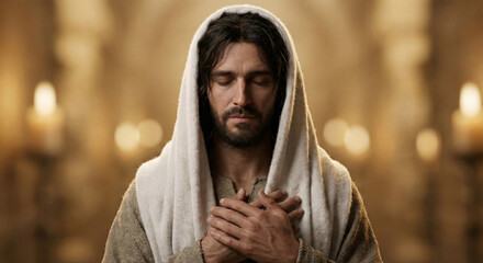 The portrait of Jesus is distinguished by its face and hands.