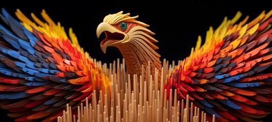 garuda phoenix shaped matchstick carving ,generative AI
