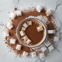 Flat Lay Hot Chocolate with Marshmallows &ndash; Cozy Winter Beverage