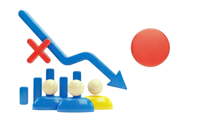 Business Downturn Concept: Declining Graph, Red X, and Figures