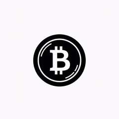 Obraz premium **Title & Description:***A minimalist black-and-white Bitcoin icon featuring a bold ₿ symbol centered inside a circular coin shape. The clean silhouette design with subtle white highlights gives the