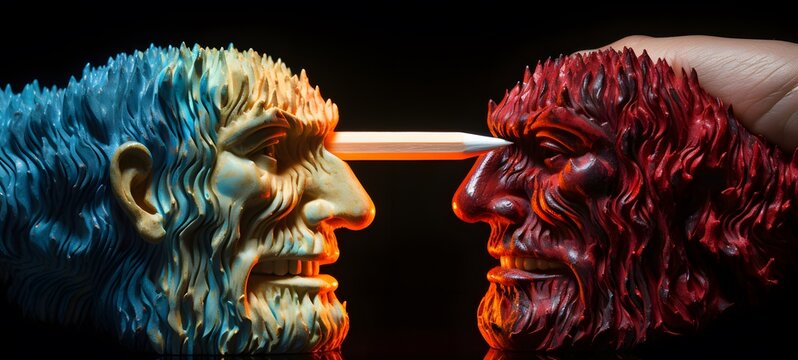 Hades Vs Zeus shaped matchstick carving,generative AI