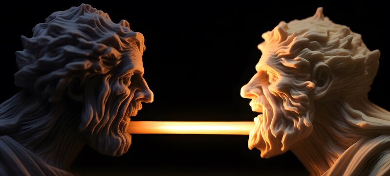 Hades Vs Zeus shaped matchstick carving,generative AI
