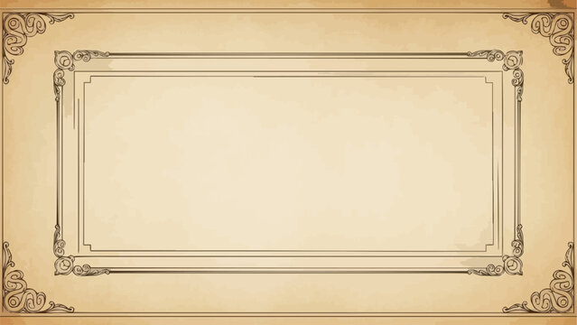 Vintage ornate rectangular frame on aged paper background.