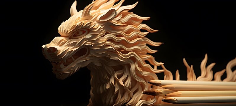 qilin shaped matchstick carving,generative AI
