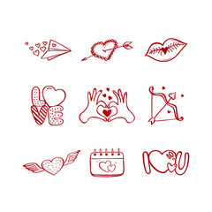 Valentine's day hand drawn vector illustrations. Vector set with love elements