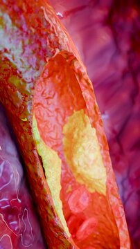Cholesterrol or Atherosclerotic Plaque in blood vessels, Blocked vessel stroke, Thickened Arteries and Veins, Coronary, fat buildup clogging, Atherosclerosis or atheromatous Hyperlipidemia, 3d render