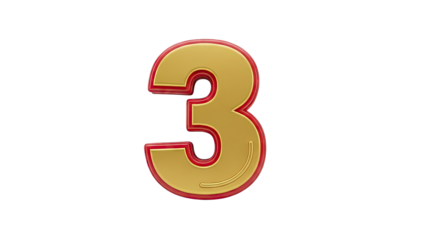 Gold and Red 3D Number 3