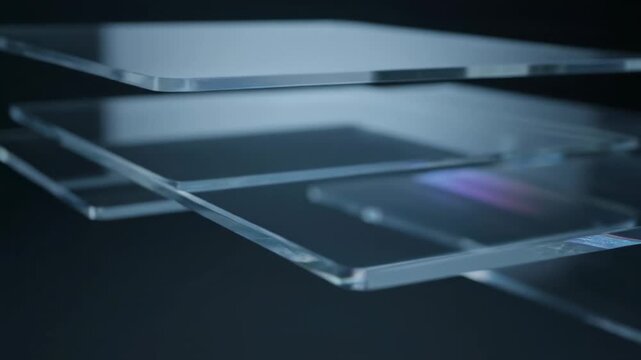 Abstract glass like interface layers moving slowly with futuristic tech style for modern software and data display background